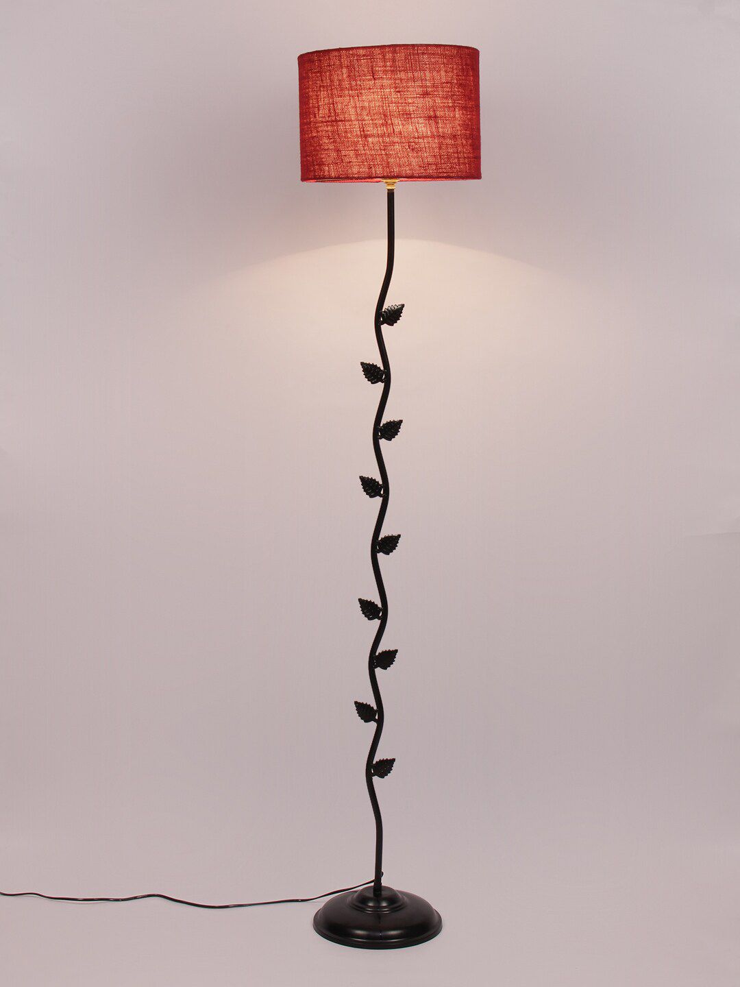 Devansh Maroon & Black Solid Leaf Floor Lamp Price in India