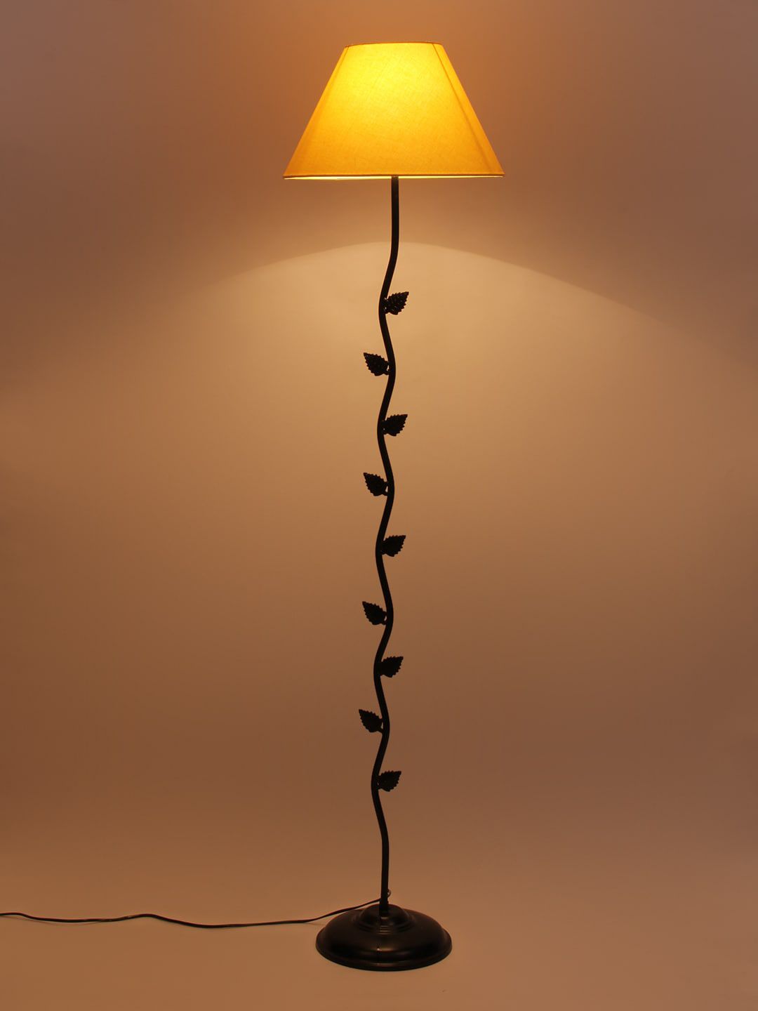 Devansh Yellow & Black Solid Frustum Leaf Floor Lamp Price in India