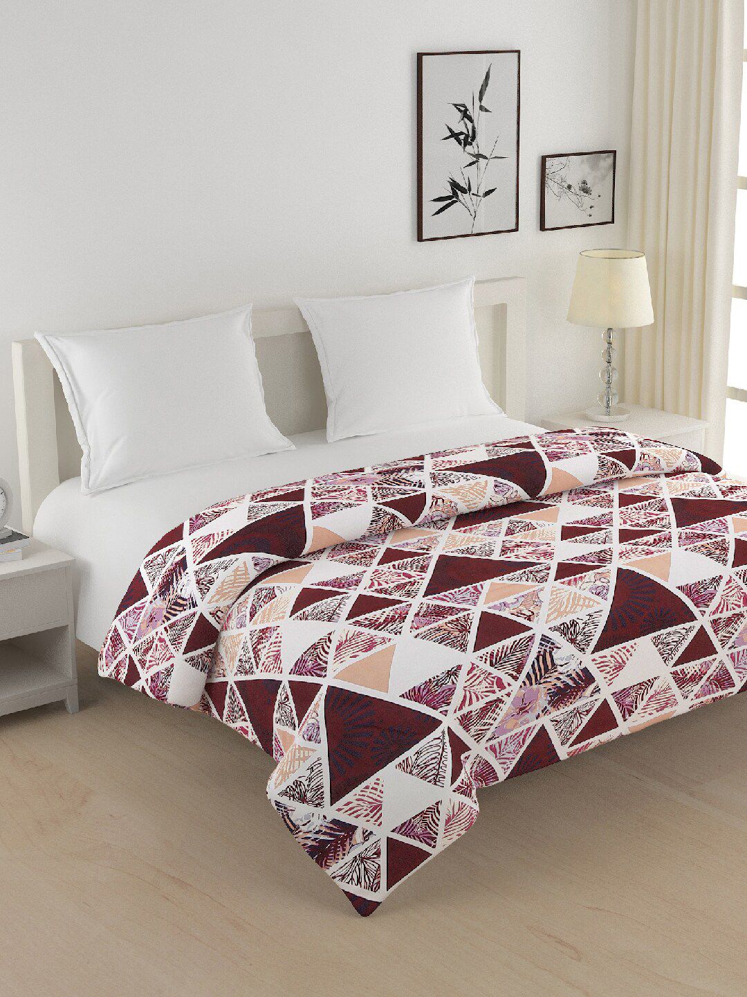 SWAYAM White & Brown Geometric AC Room 150 GSM Double Bed Comforter Price in India