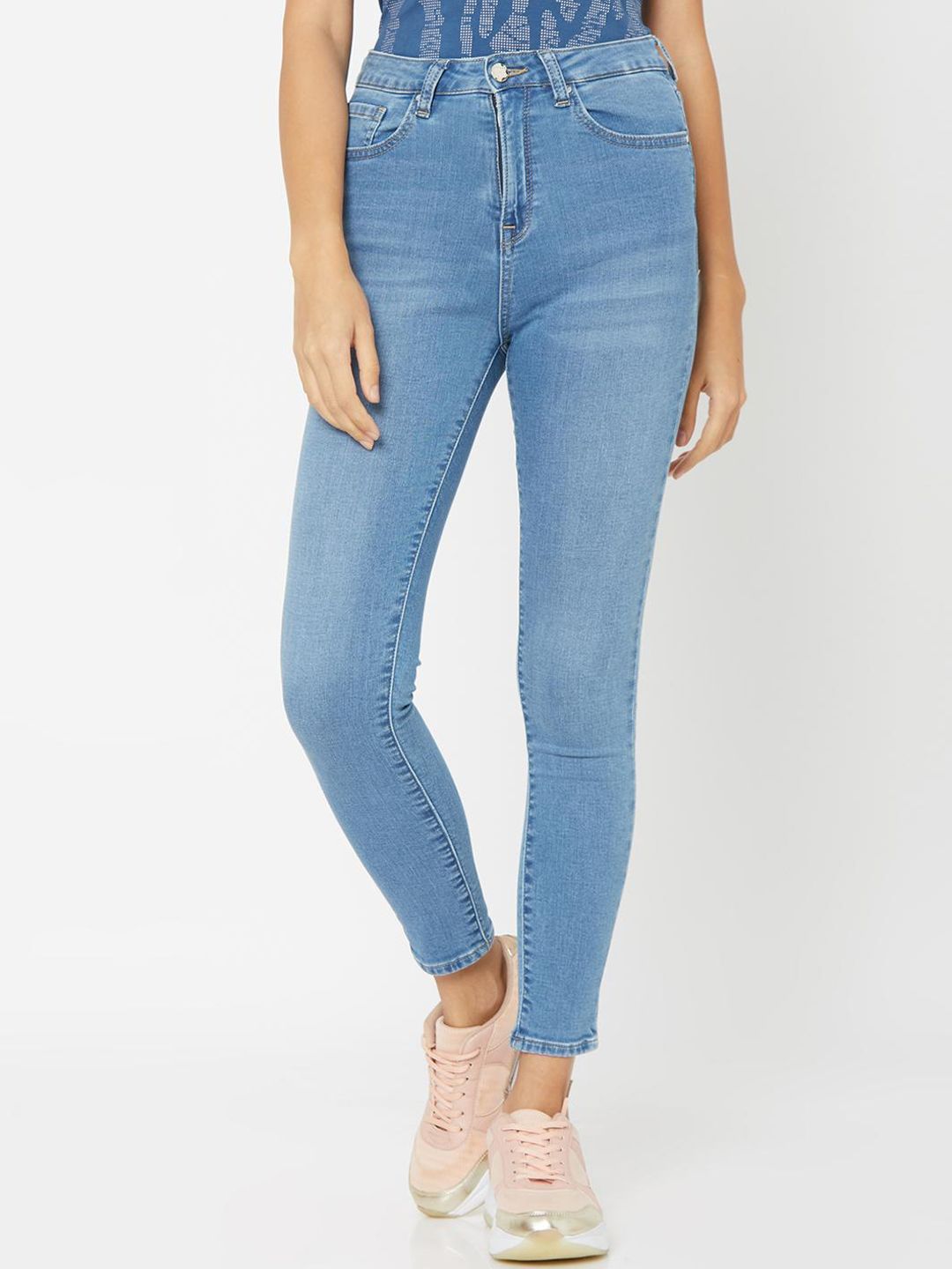 SPYKAR Women Blue Skinny Fit High-Rise Mildly Distressed  Stretchable Jeans Price in India