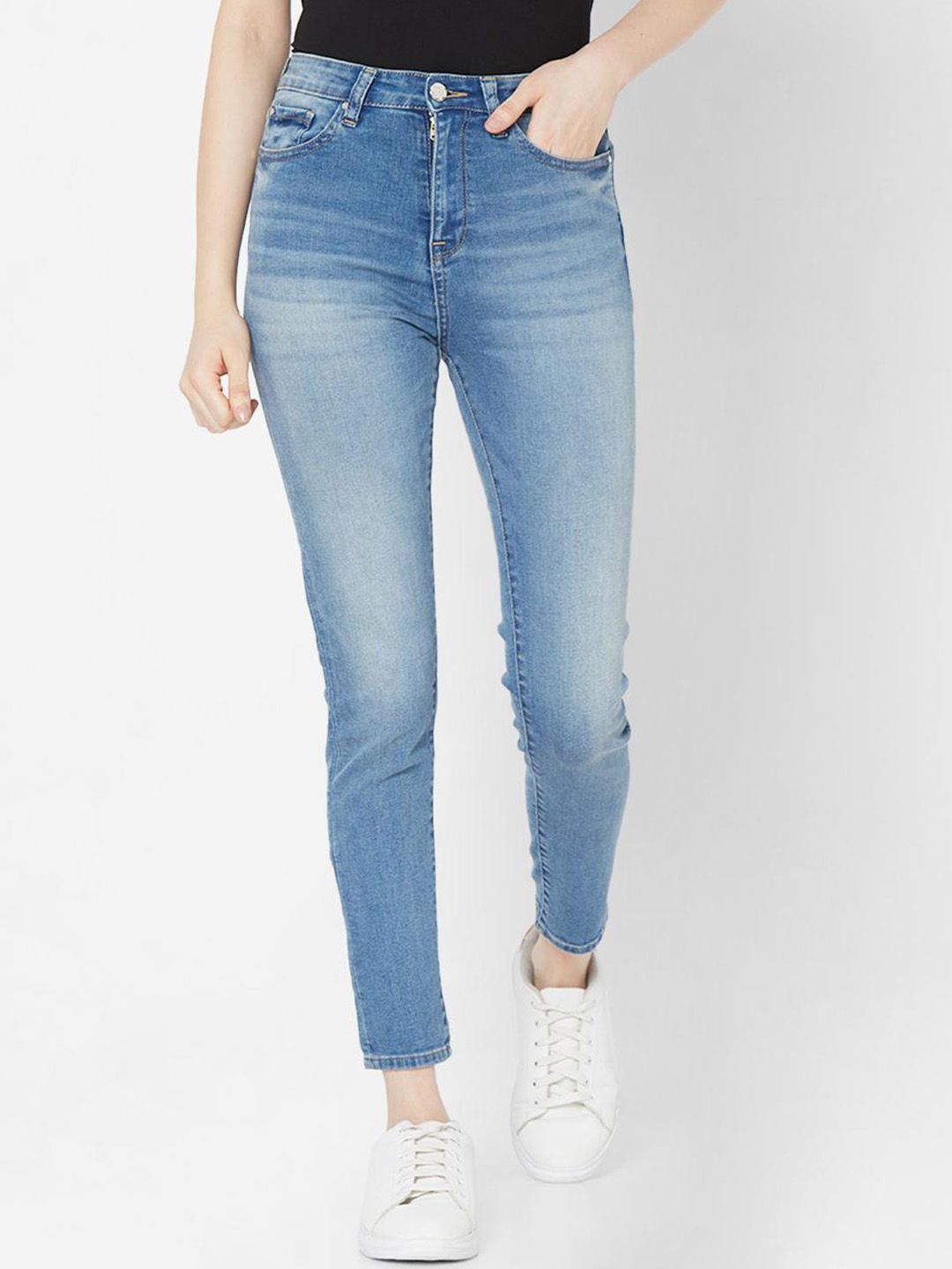 SPYKAR Women Blue Skinny Fit High-Rise Heavy Fade Jeans Price in India