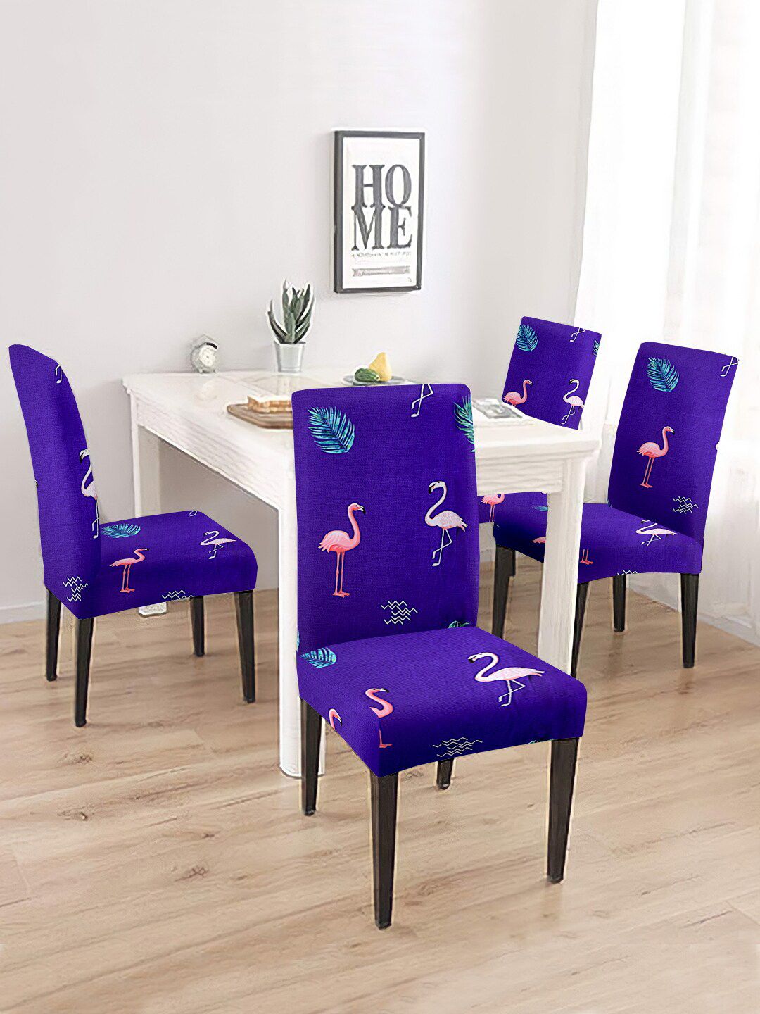 Aura Set Of 4 Purple & Pink Printed Chair Covers Price in India