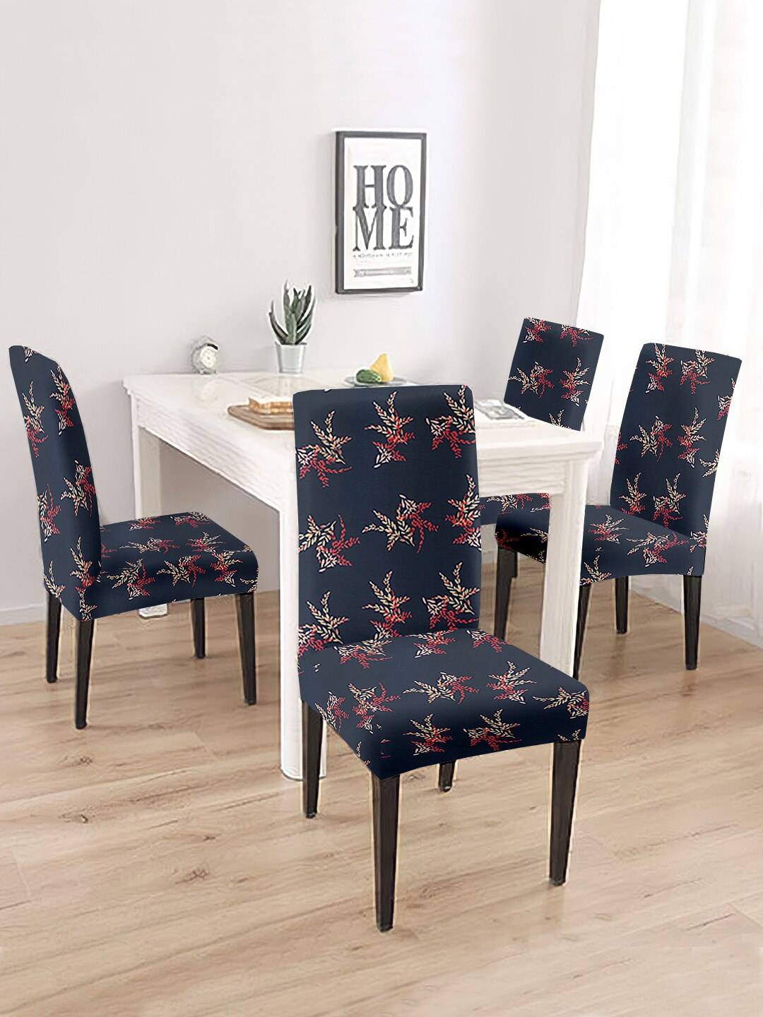Aura Set Of 4 Grey & Red Printed Chair Covers Price in India