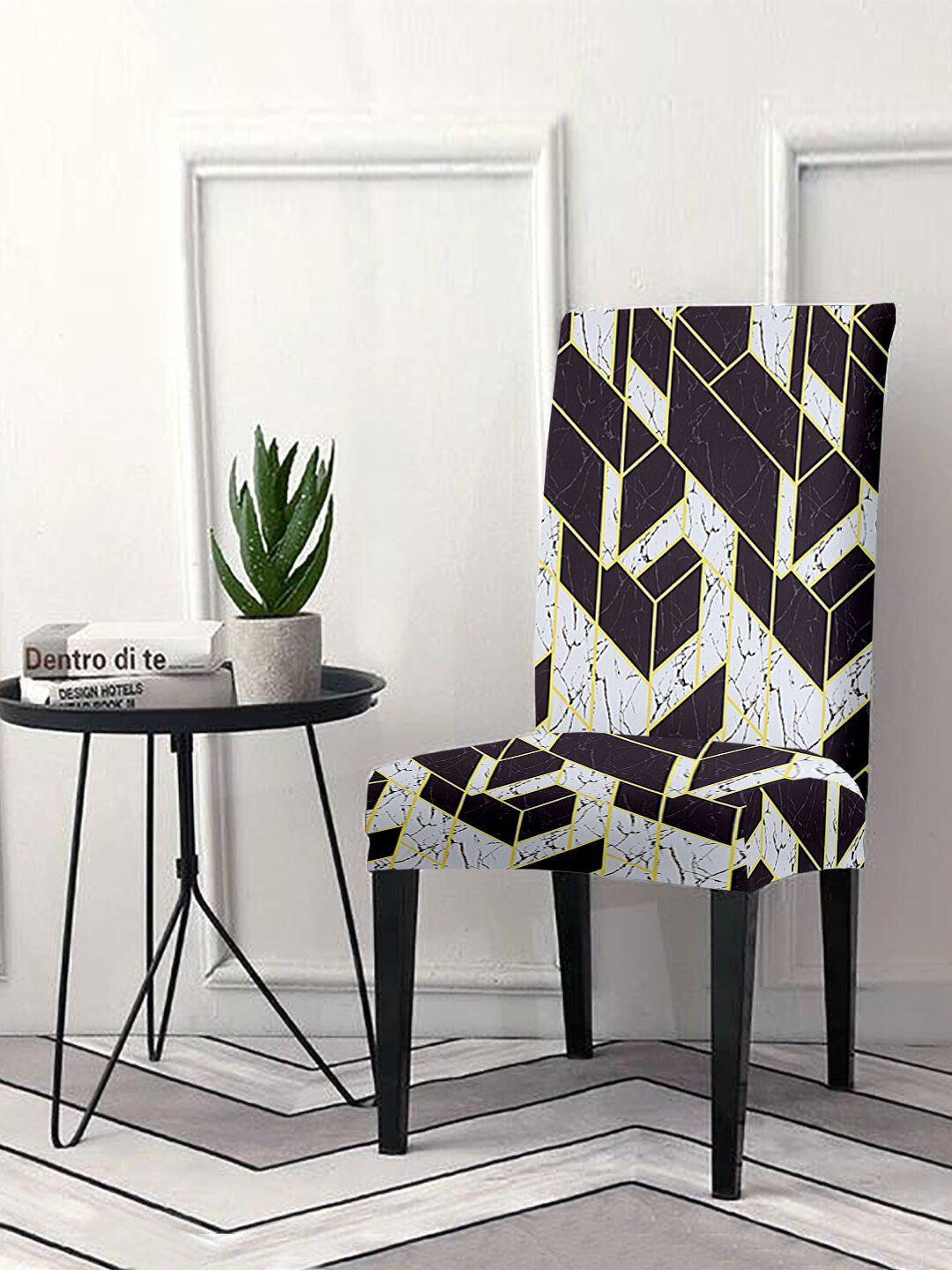 Aura Black & White Printed Chair Covers Price in India