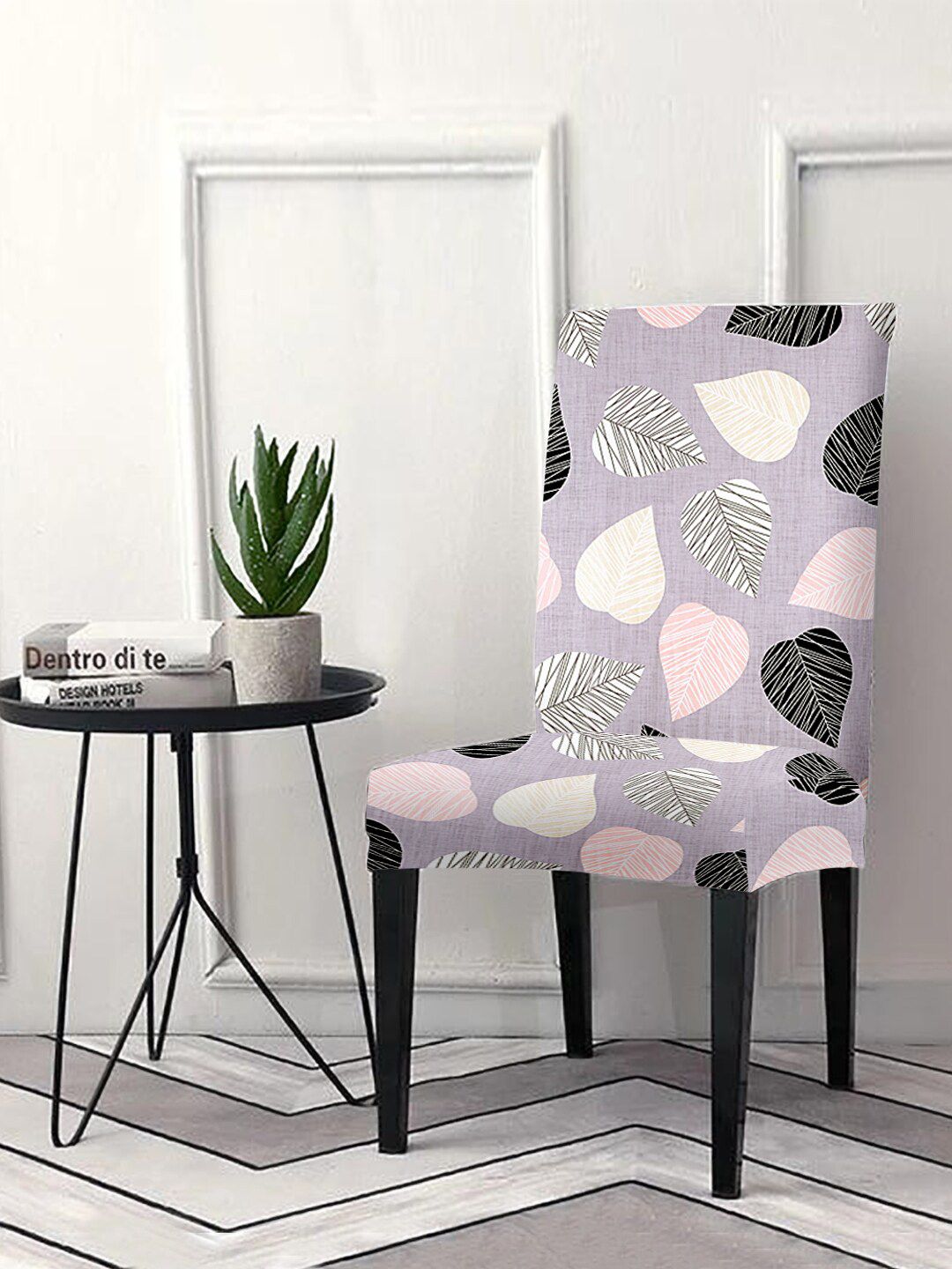 Aura Grey & Pink Printed Chair Covers Price in India