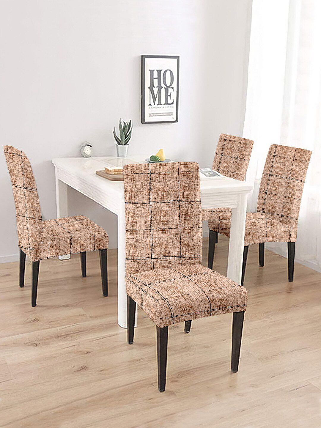 Aura Set Of 4 Brown & Black Printed Chair Covers Price in India