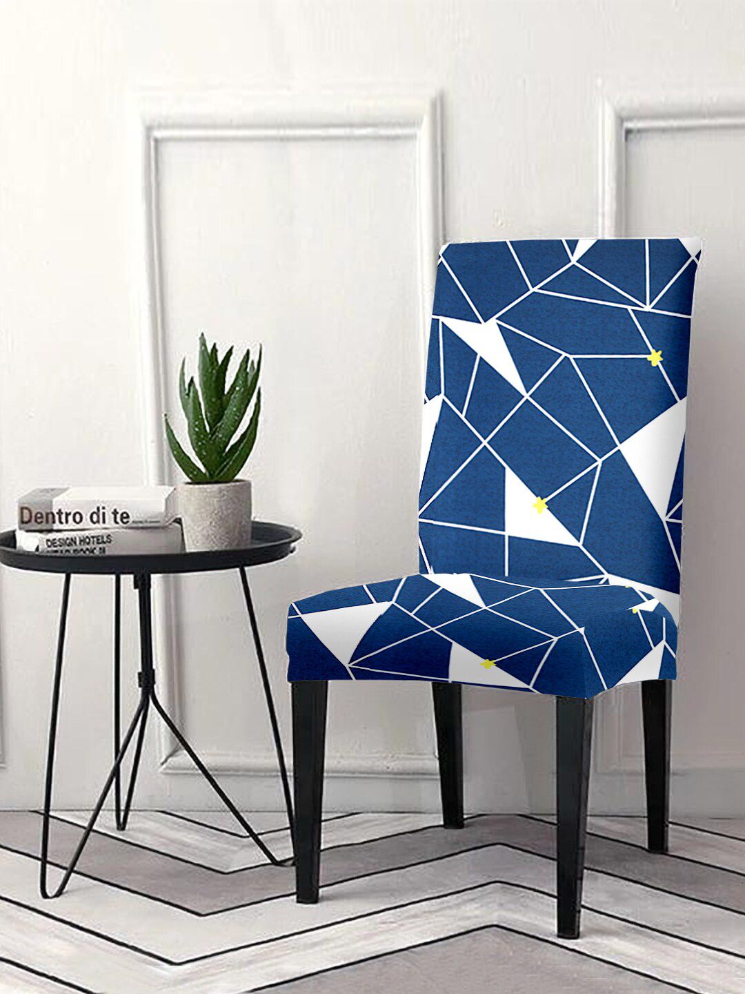 Aura Blue & White Printed Chair Covers Price in India