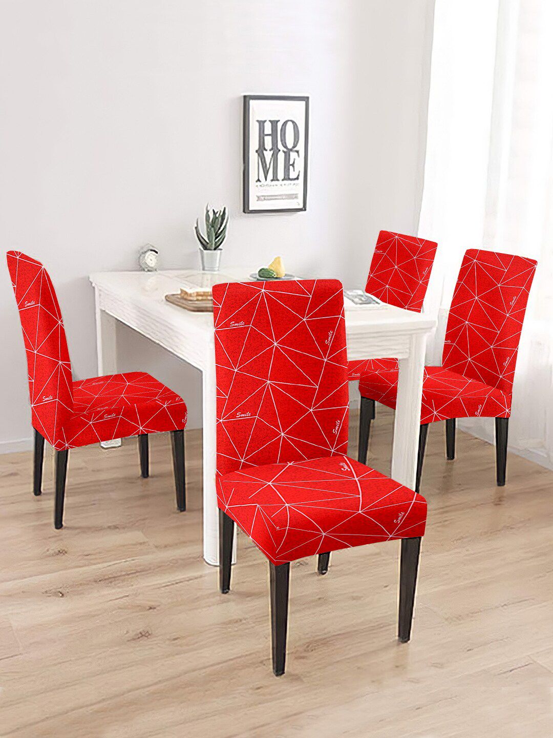 Aura Set Of 4 Red & White Printed Chair Covers Price in India