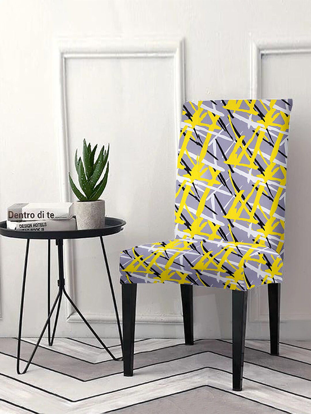 Aura Yellow & Grey Printed Chair Covers Price in India