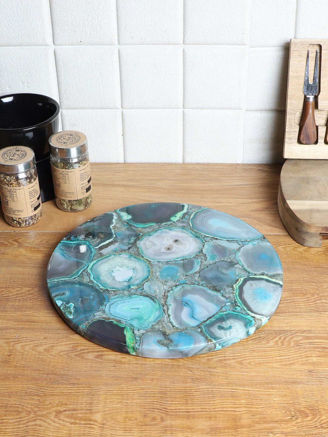 NikkisPride Green Agate Round Serving Tray Price in India