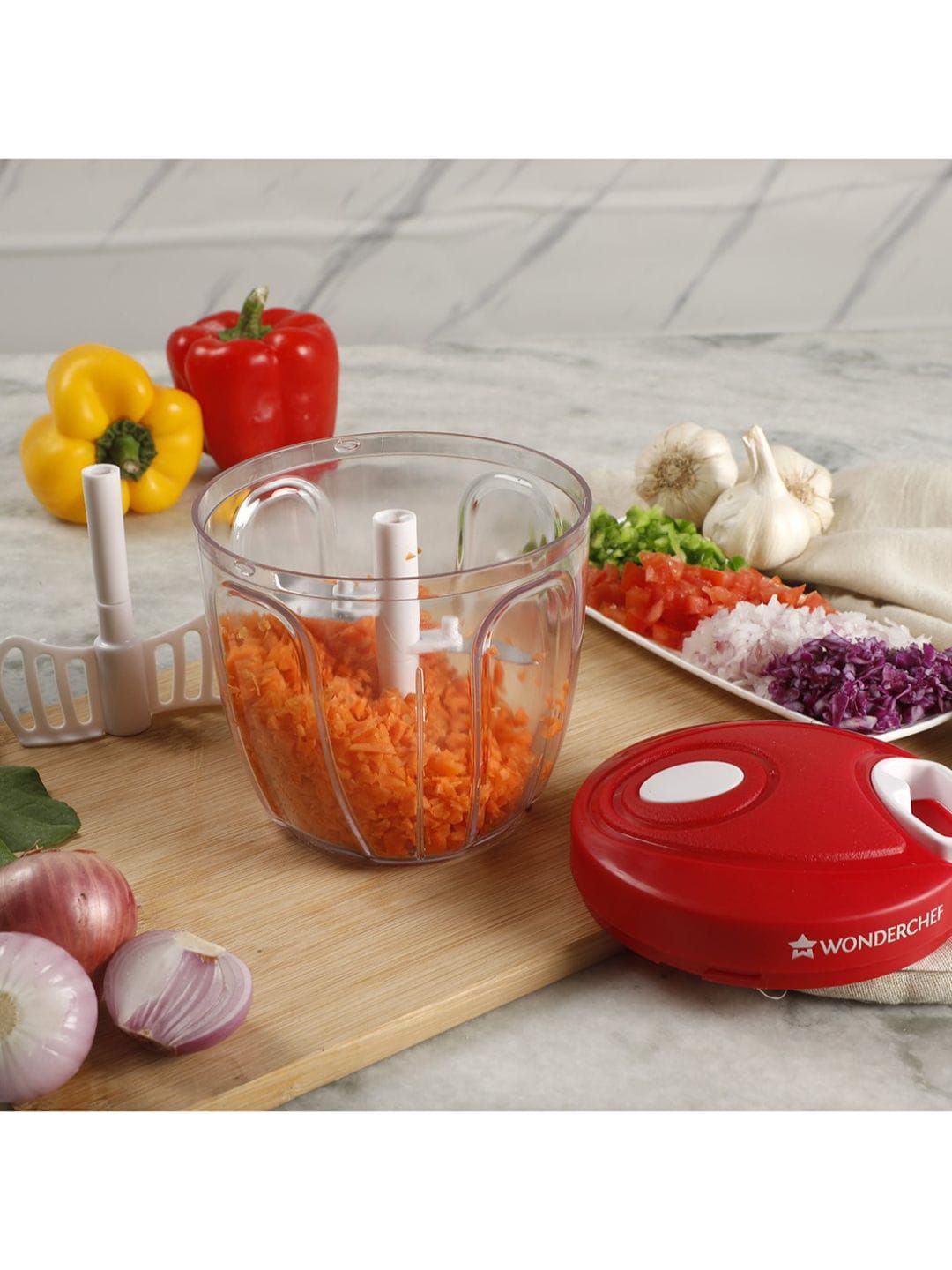 Wonderchef Transparent & Red String Chopper 5-Blade Plus Whisking Blade Price in India