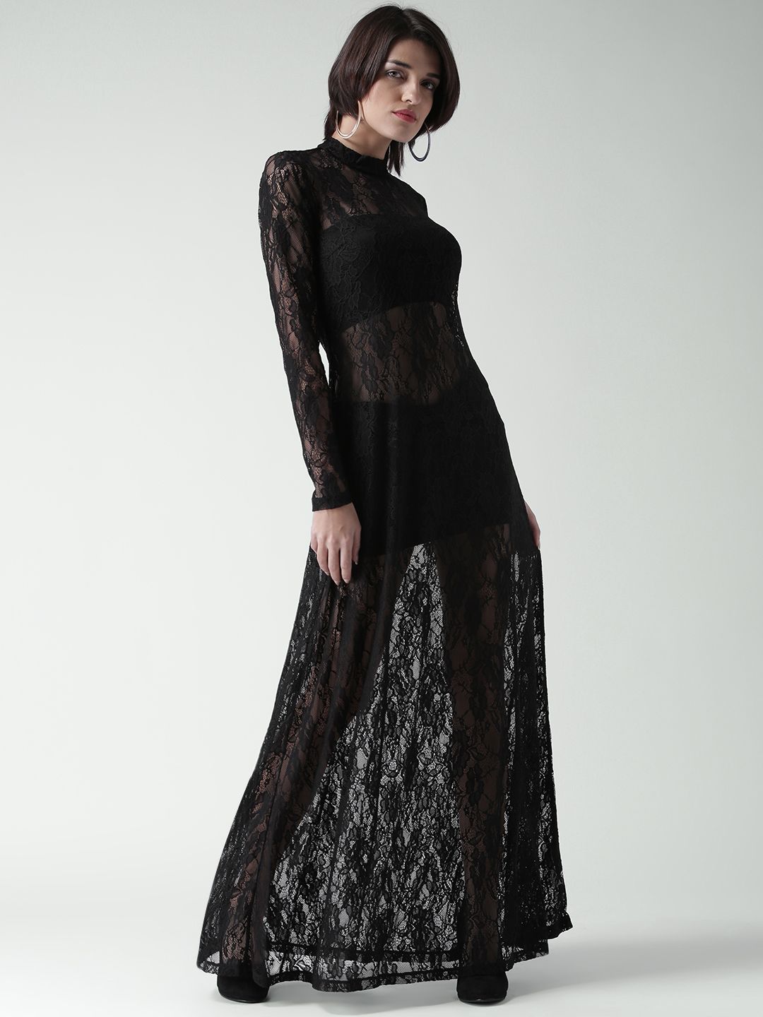 Buy FOREVER 21 Women Black Lace Sheer Maxi Dress - Dresses for Women  1645827 | Myntra