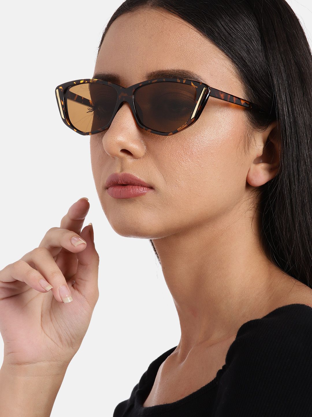 Voyage Women Brown Lens & Brown Cateye Sunglasses 3390MG3601-Brown Price in India