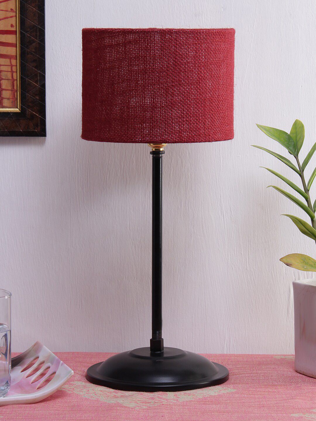 Devansh Maroon Table Lamp with Jute Shade Price in India