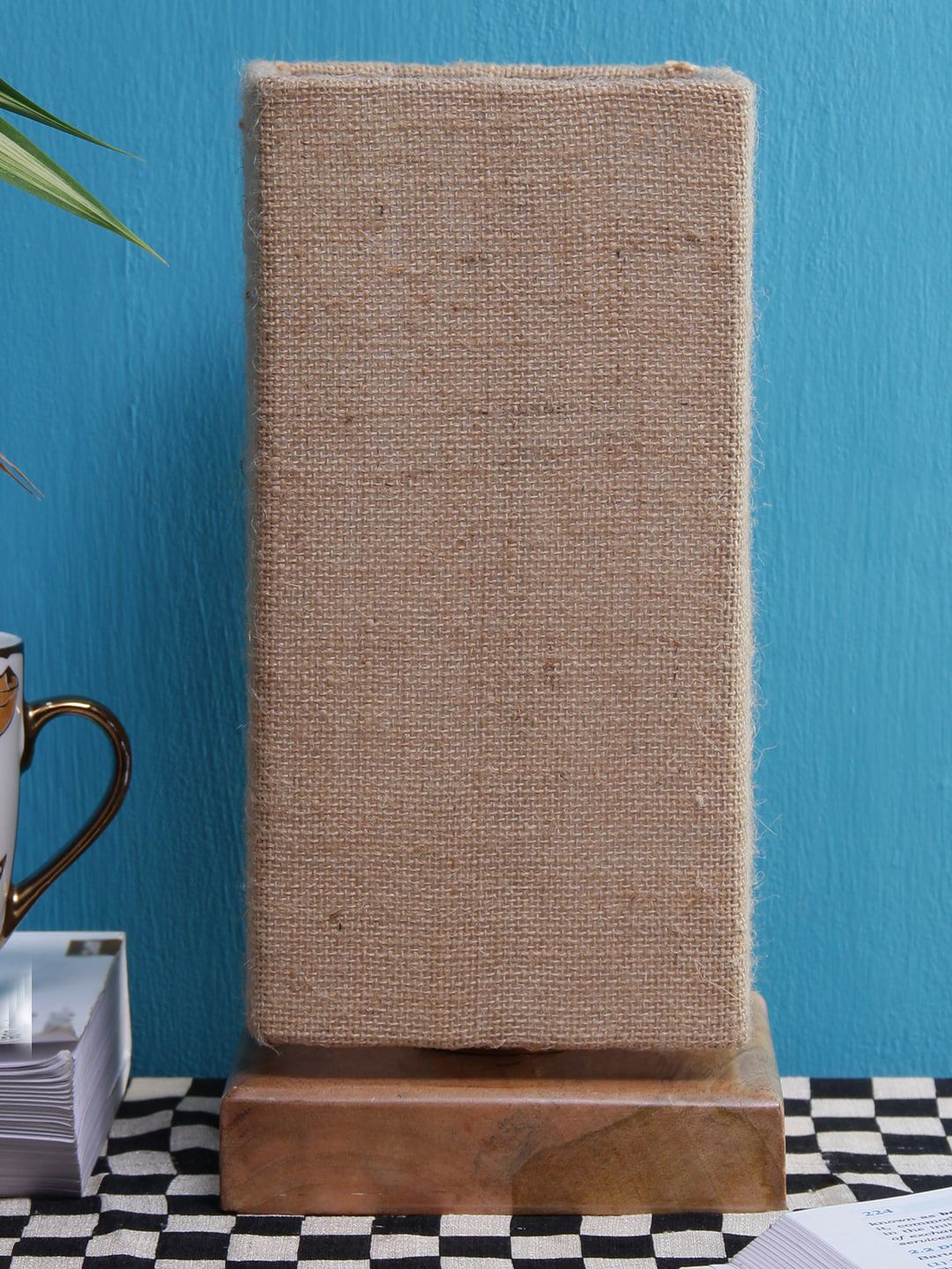 Devansh Beige Jute  Shade with Square Wood Base Table Lamp Price in India