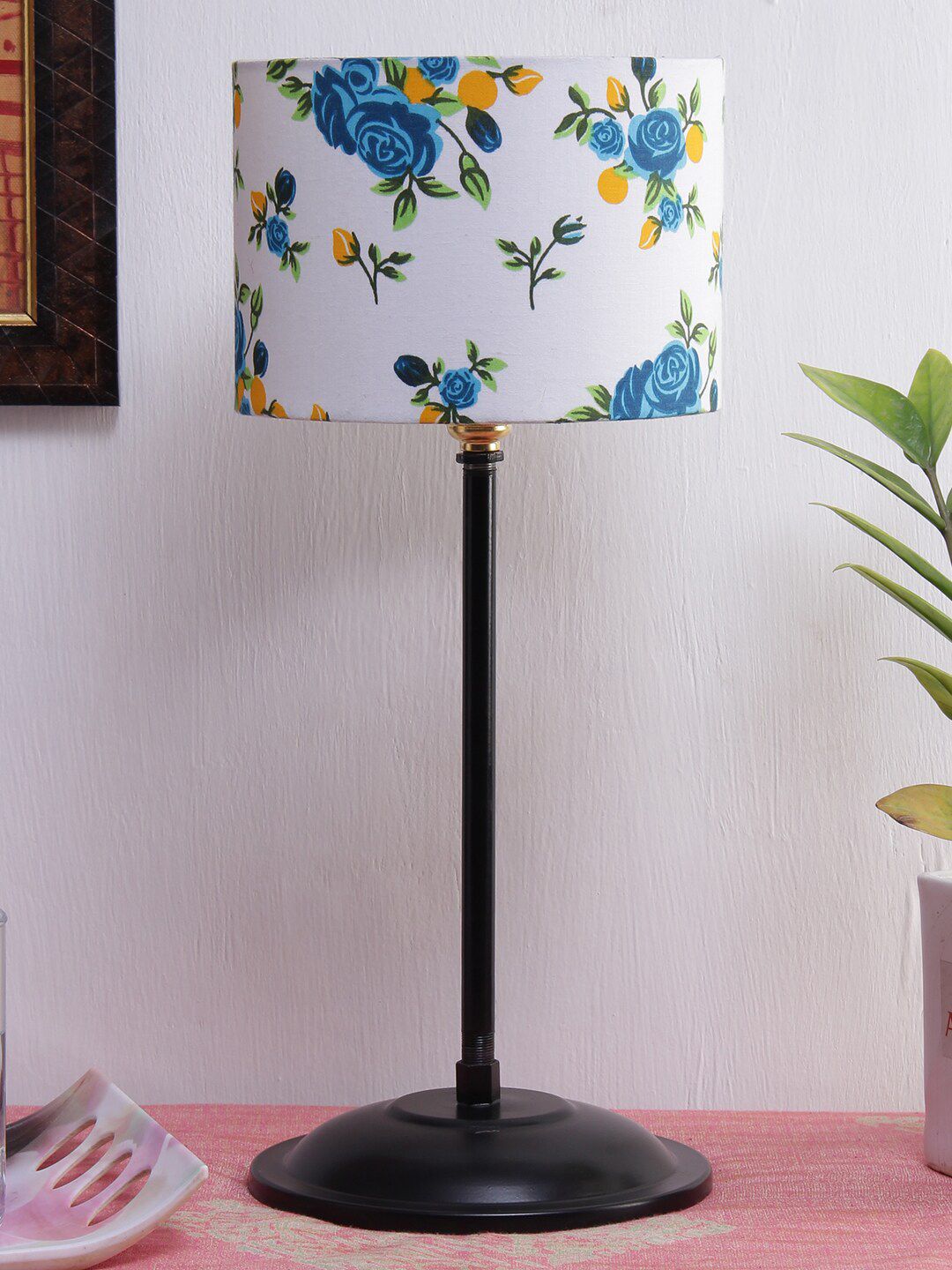 Devansh Multicolor Cotton Shade Lamp With Black Base Price in India