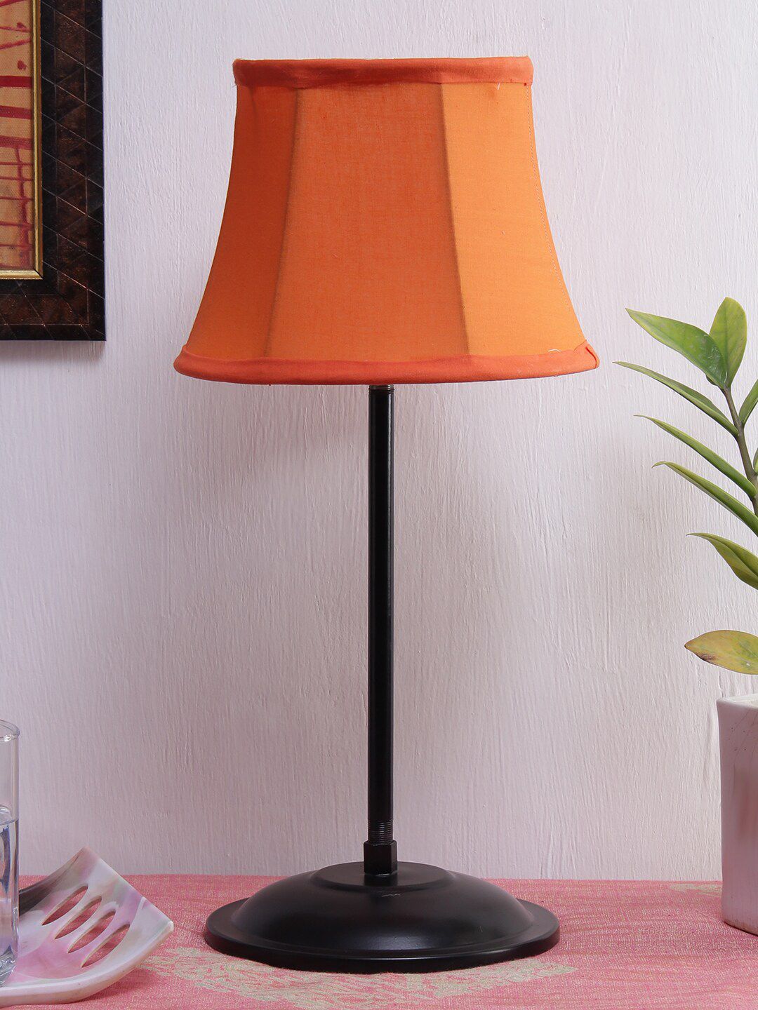 Devansh Orange Traditional Table Lamp With Cotton Shade Price in India