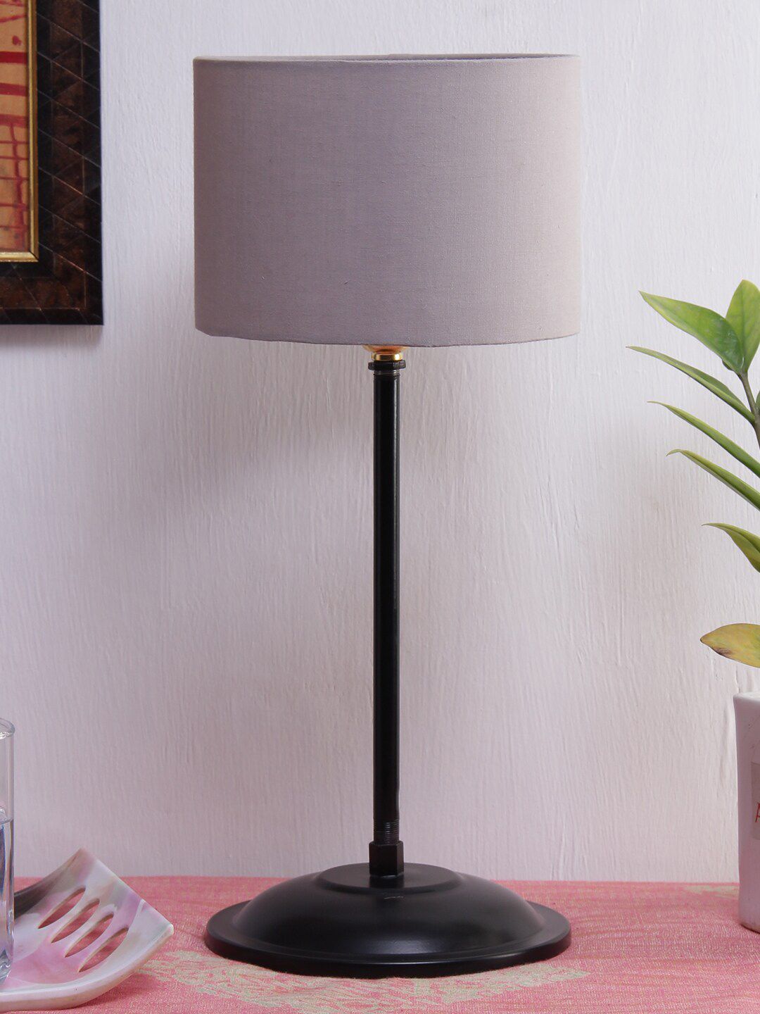 Devansh Grey Traditional Table Lamp With Cotton Shade Price in India