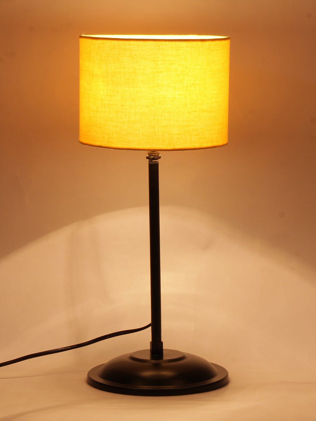 Devansh Yellow Cotton Shade Table Lamp With Black Base Price in India