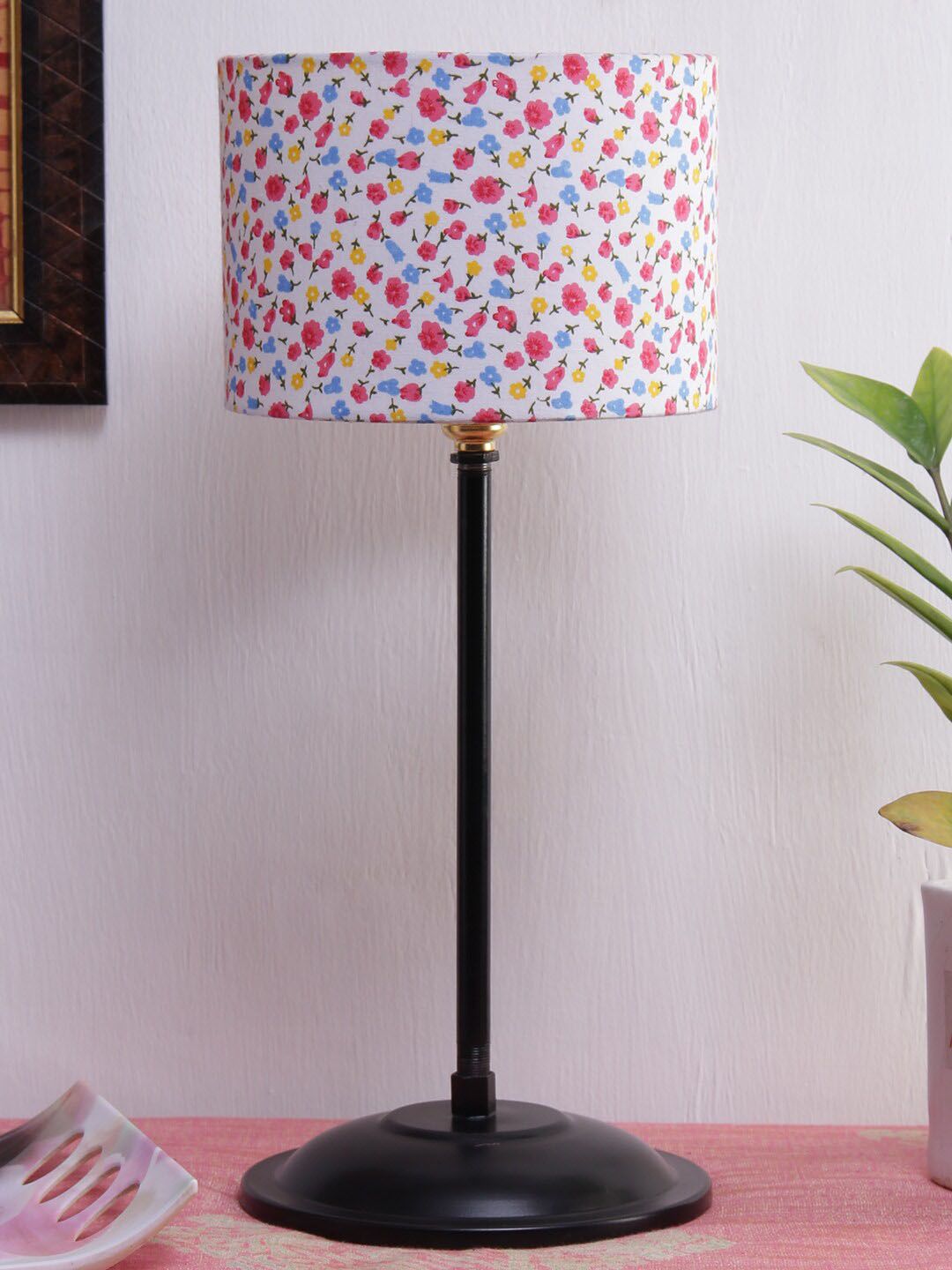 Devansh Multicoloured Floral Cotton Shade Table Lamp Price in India