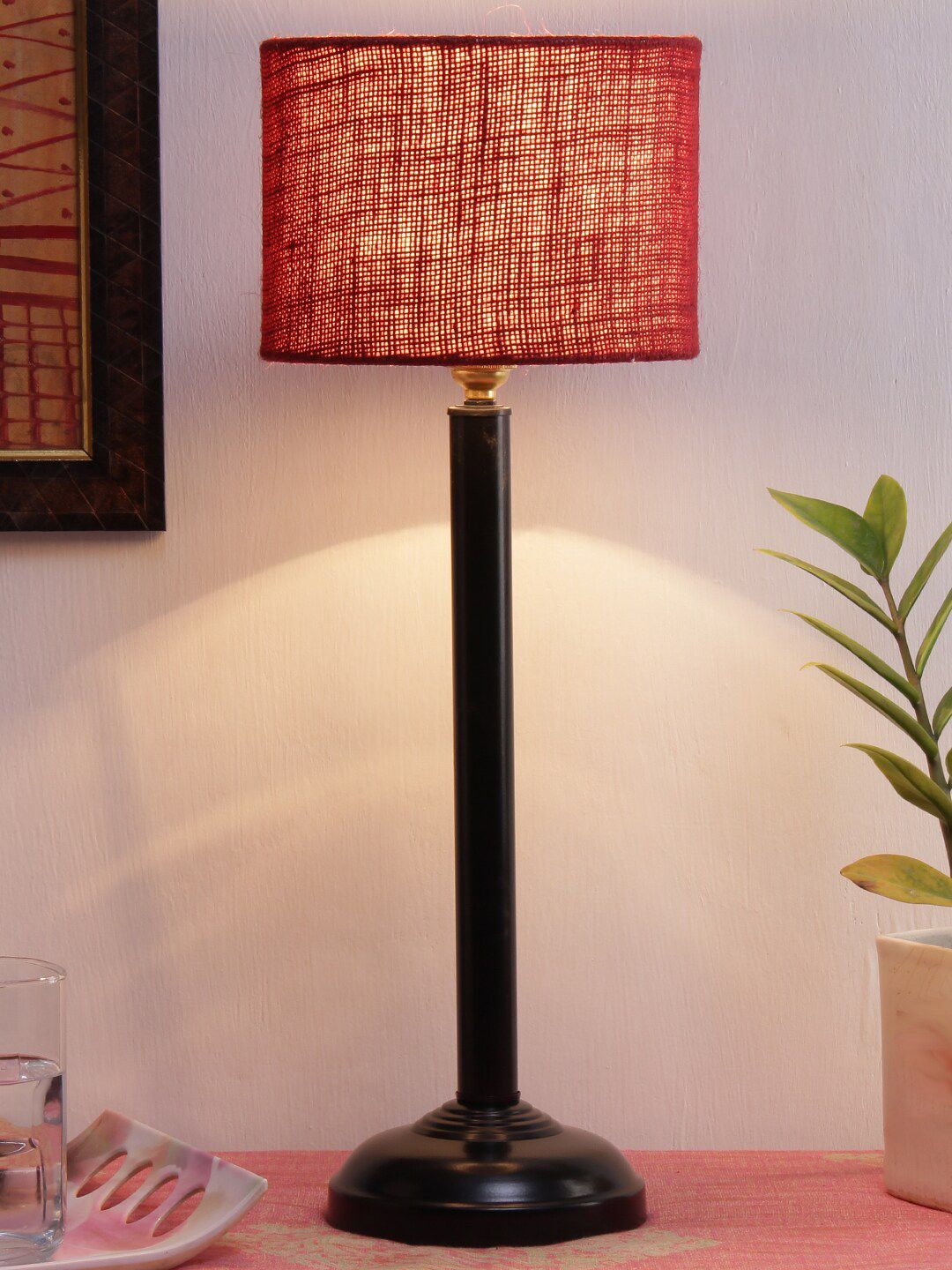Devansh Maroon Textured Table Lamp Price in India