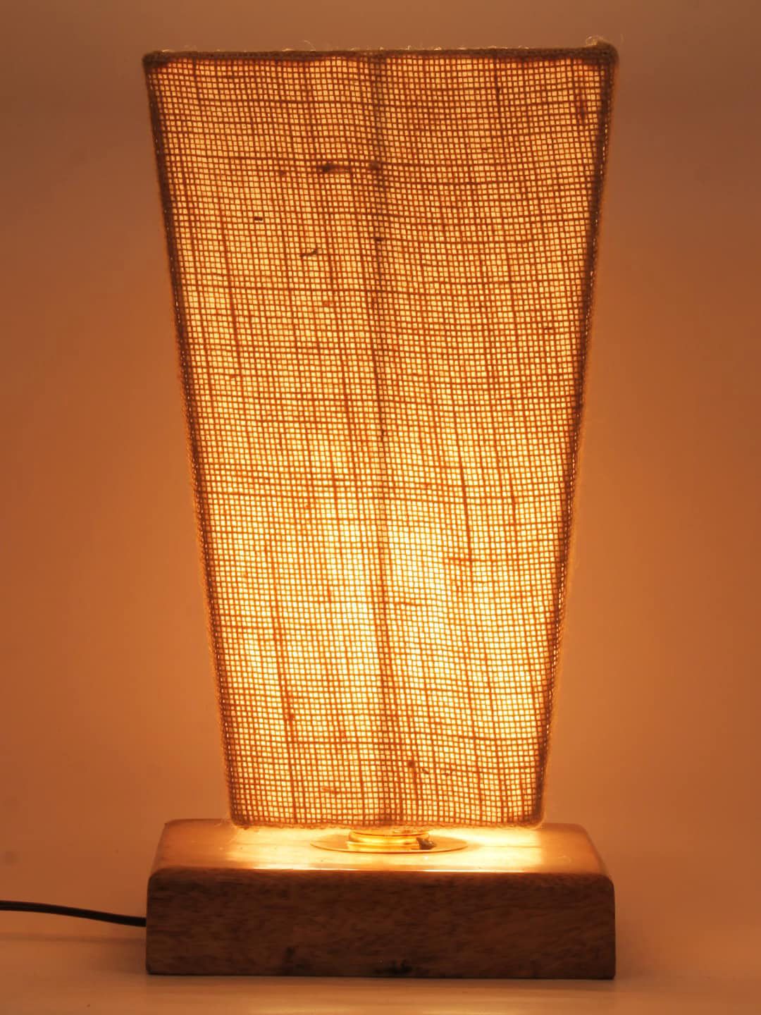 Devansh Beige Pyramid Jute shade with Square wood Base Table Lamp Price in India