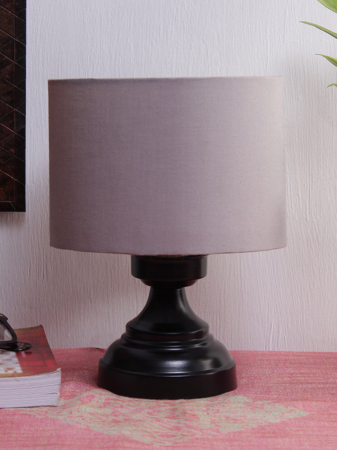 Devansh Grey & Black Cylindrical Shaped Traditional Table Lamp with Shade Price in India