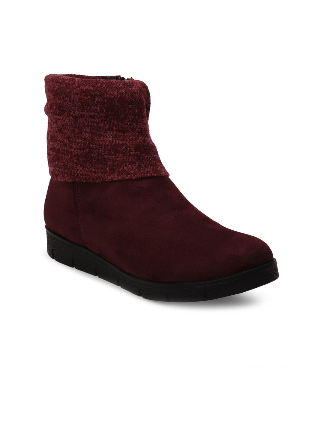 Bruno Manetti Woman Maroon Suede Block Heeled Boots Price in India