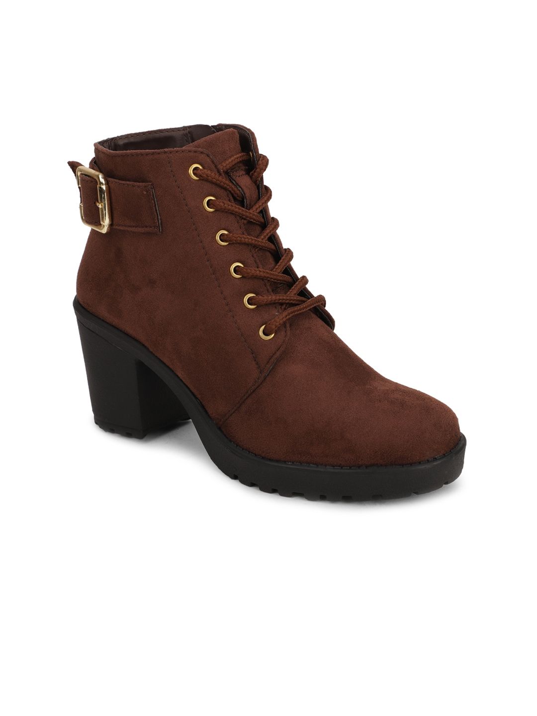 Bruno Manetti Brown Suede Block Heeled Boots with Buckles Price in India
