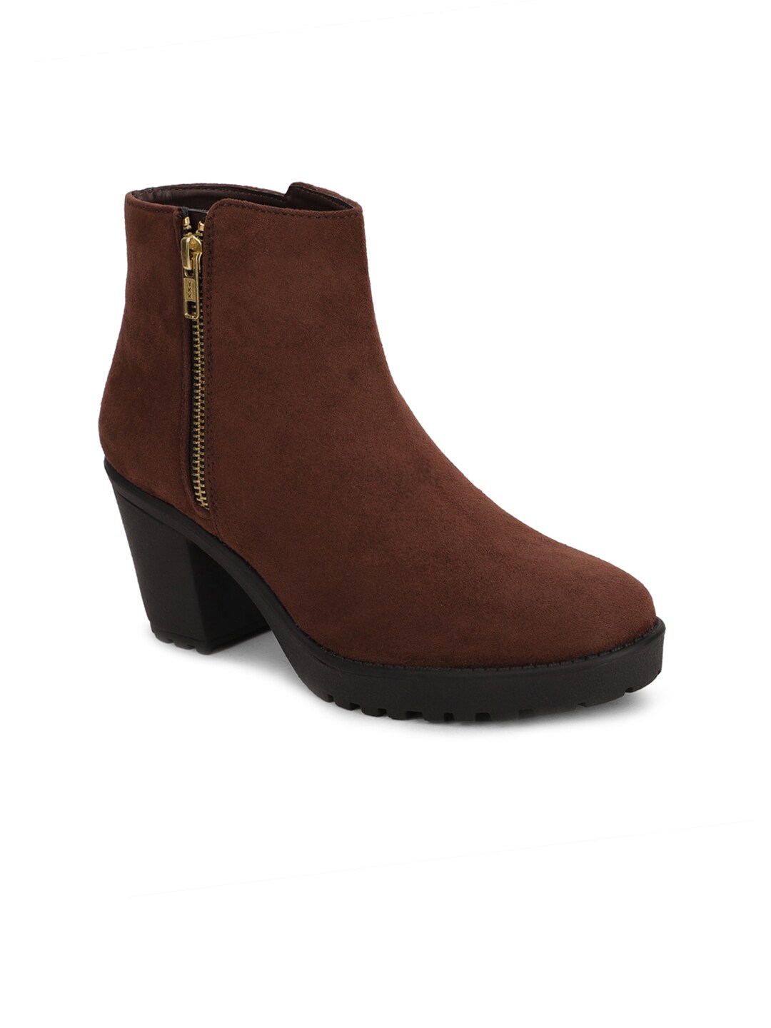 Bruno Manetti Brown Suede Block Heeled Boots Price in India