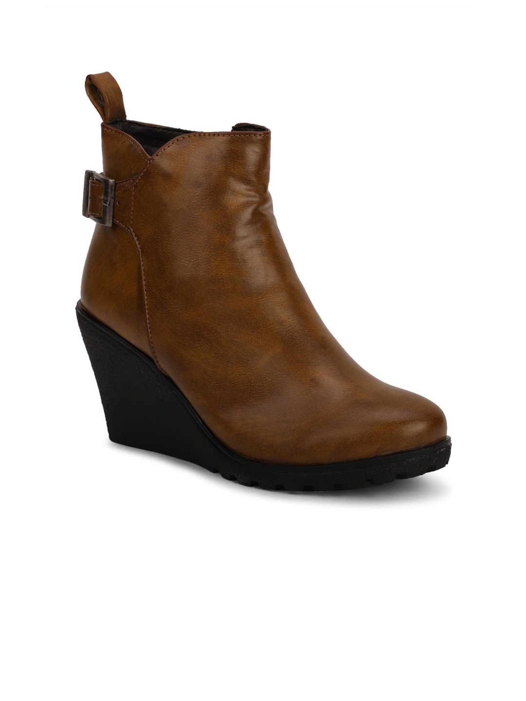 Bruno Manetti Tan Leather Wedge Heeled Boots Price in India