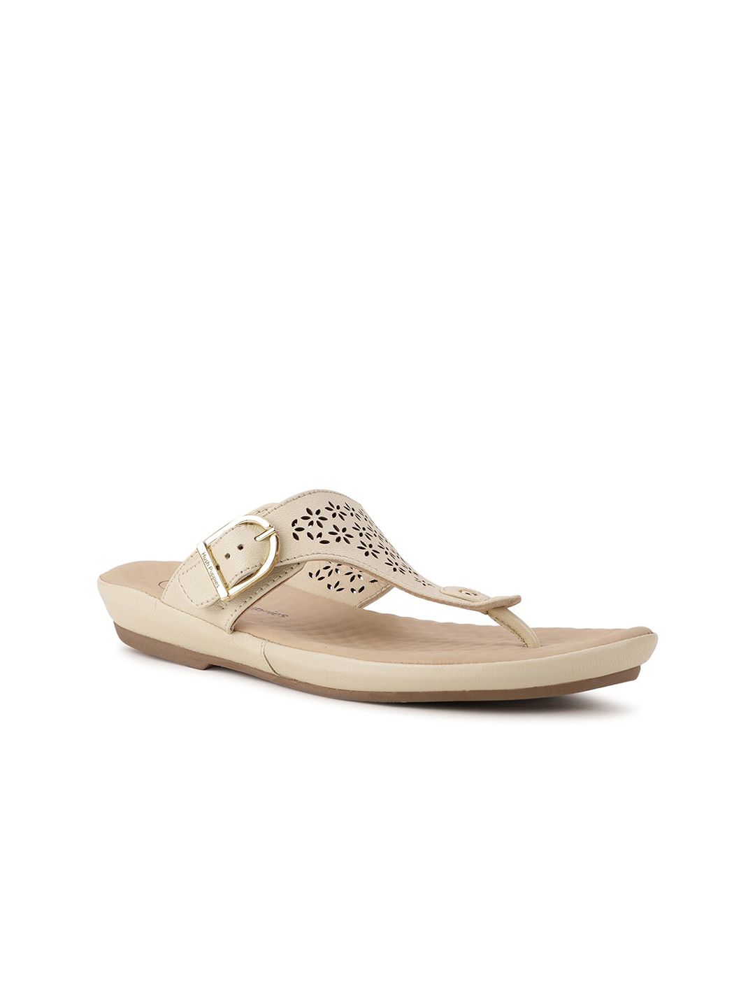 Hush Puppies Women Off-White Open Toe Flats with Laser Cuts Price in India