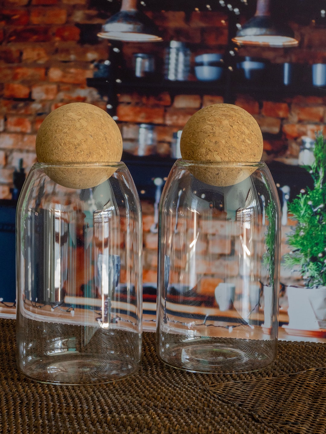 GOODHOMES Set Of 2 Transparent Solid Jar Glass Containers With Cork Ball Lids Price in India