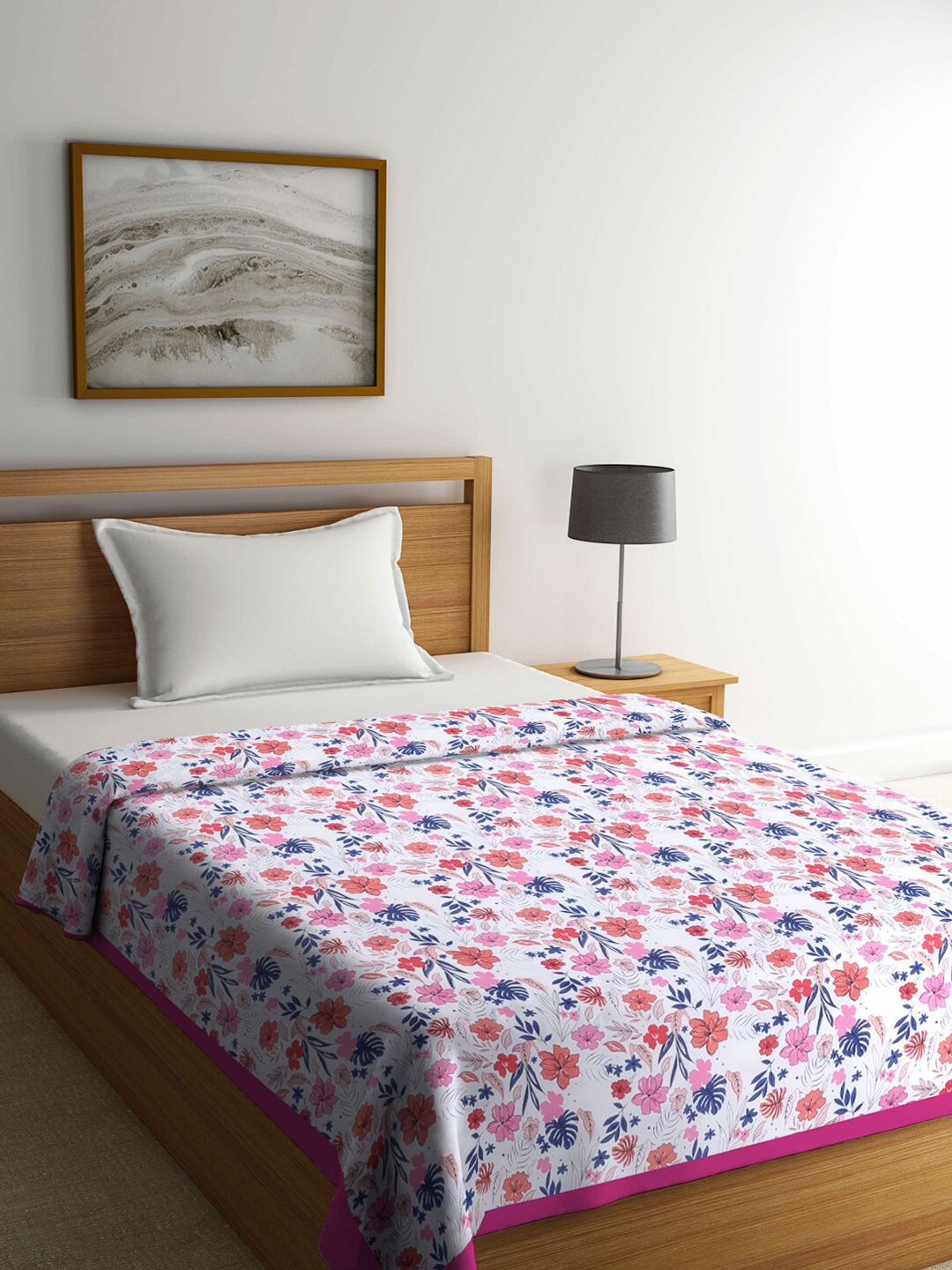 KLOTTHE White & Pink Floral Mild Winter 233 GSM Single Bed Dohar Price in India