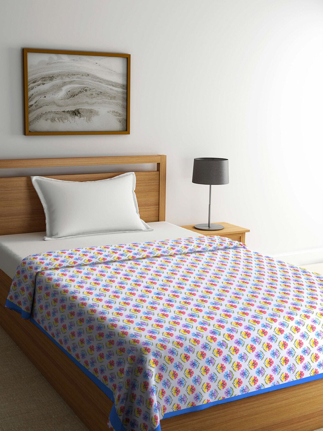 KLOTTHE White & Blue Floral Mild Winter 233 GSM Single Bed Dohar Price in India