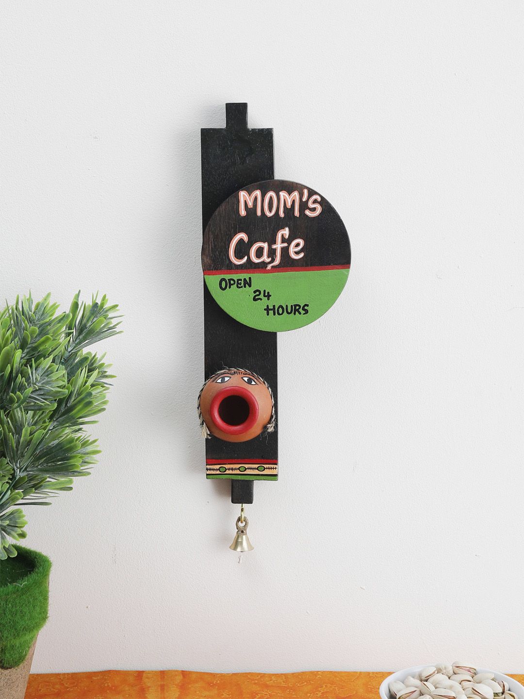 VarEesha Black & Green Hand Painted Terracotta Face Mom's Cafe Wall Hanging Price in India