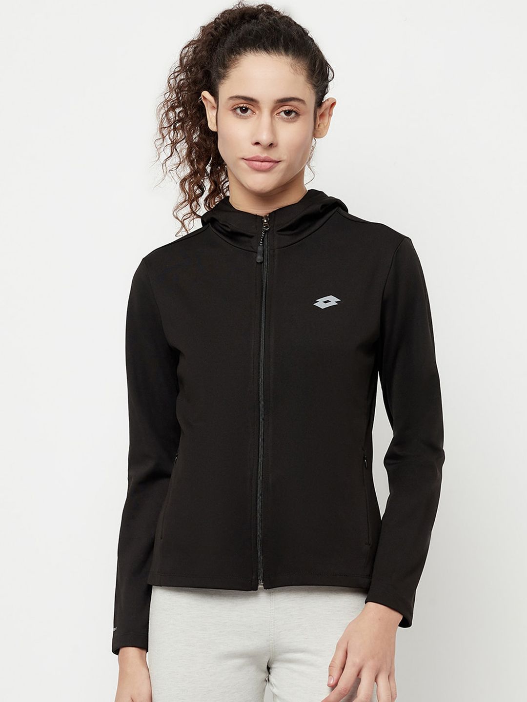 Lotto Women Black Lightweight Hooded Sporty Jacket Price in India