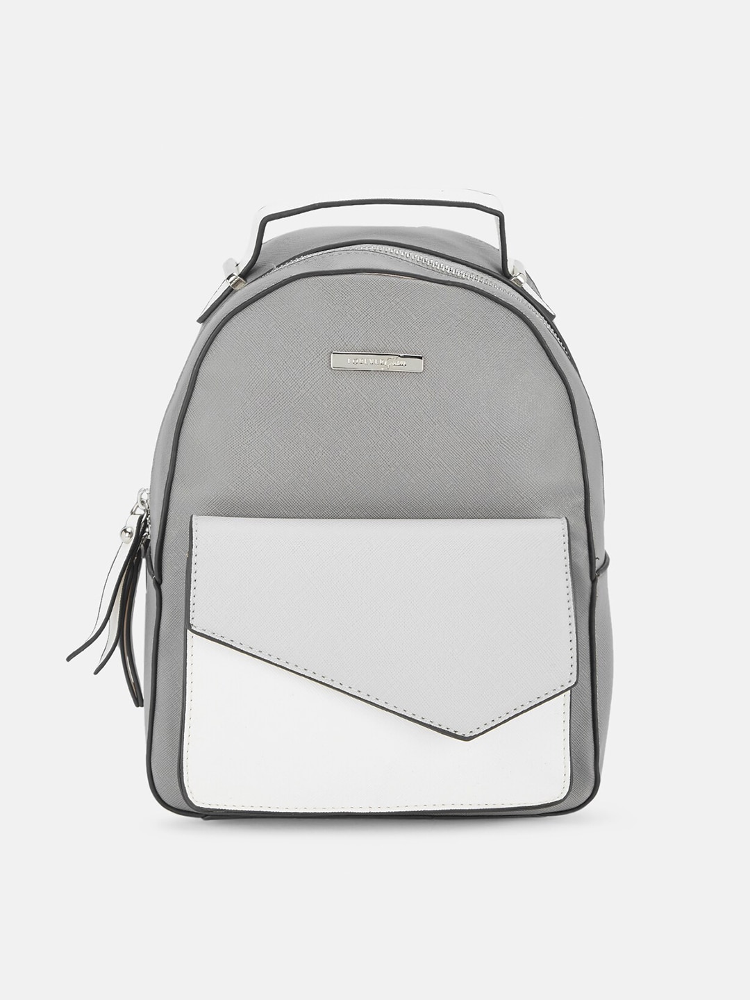 Forever Glam by Pantaloons Women Grey & White Colorblocked Backpack Price in India