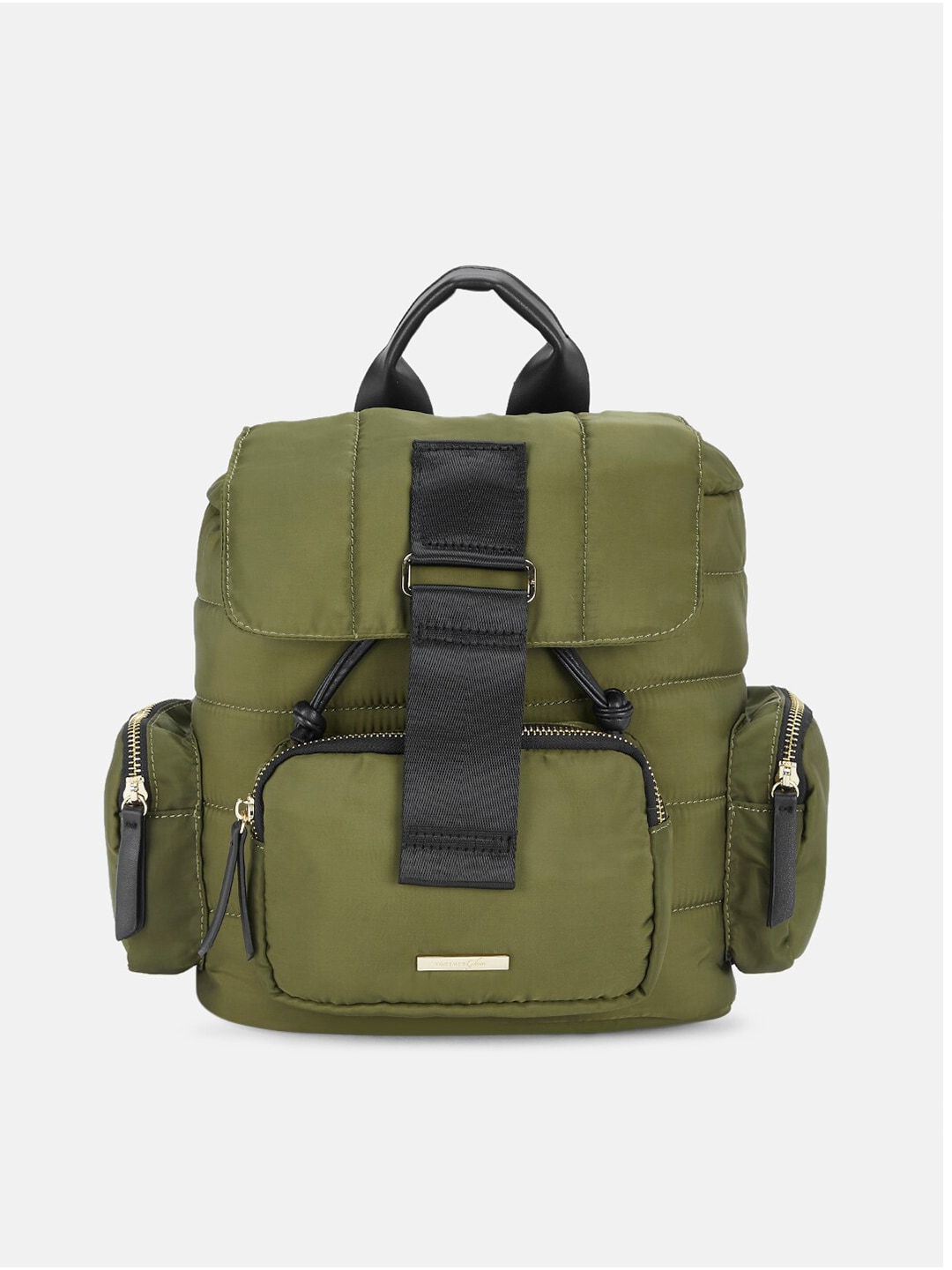 Forever Glam by Pantaloons Women Olive Green & Black Backpack Price in India