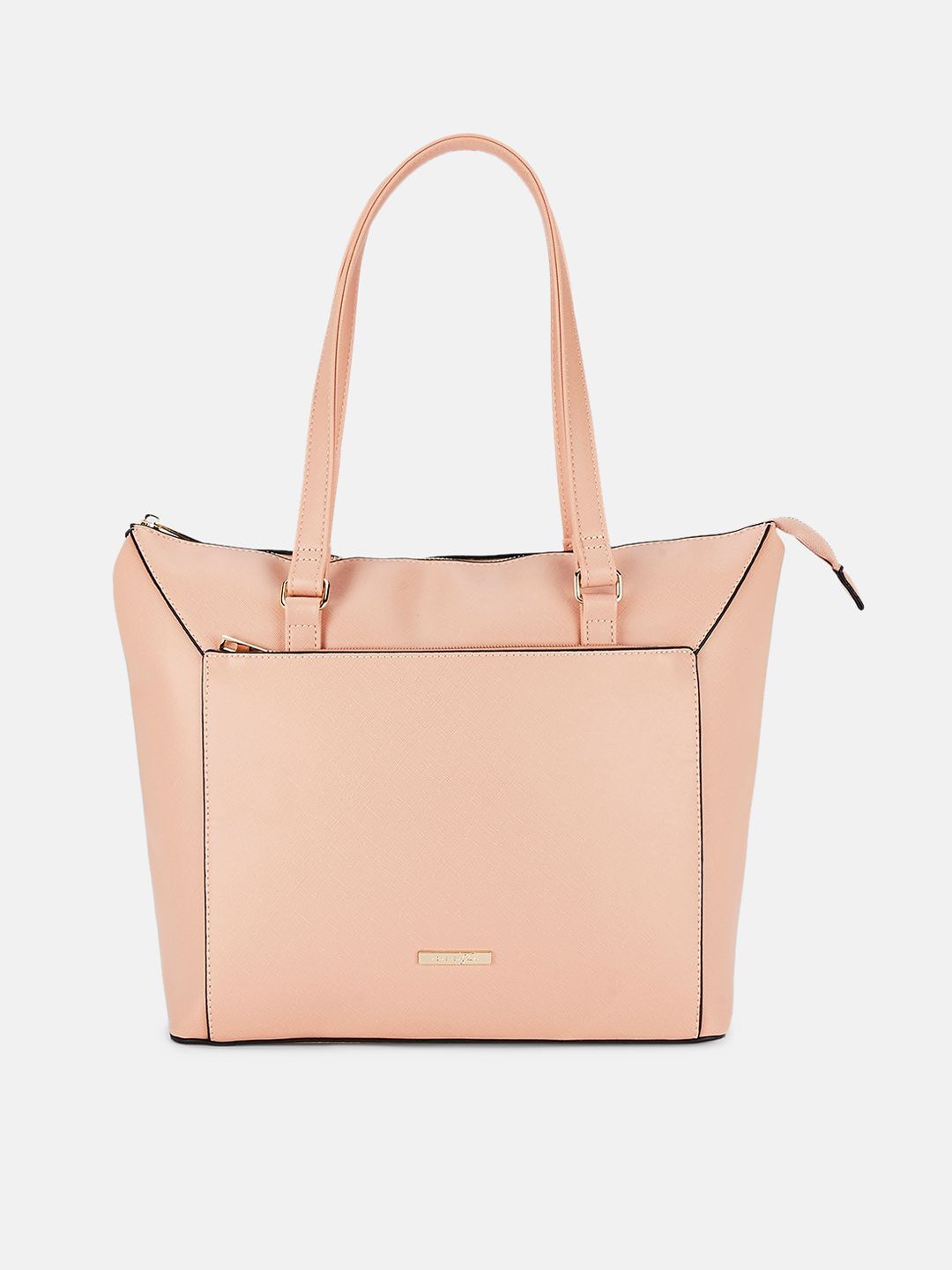 Forever Glam by Pantaloons Peach-Coloured Textured PU Oversized Structured Tote Bag Price in India