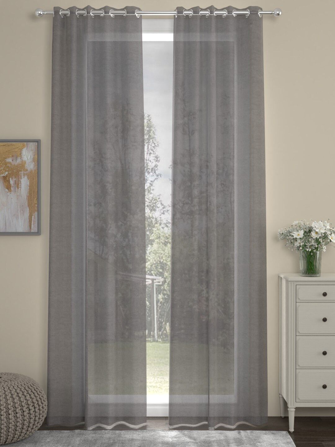 ROSARA HOME Grey Set of 2 Sheer Long Door Curtain Price in India