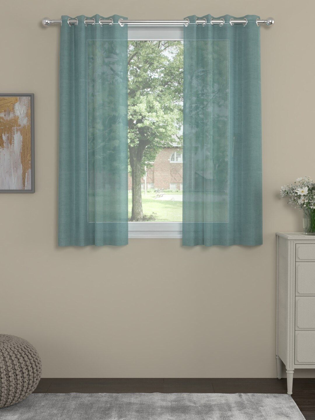 ROSARA HOME Blue Set of 2 Sheer Window Curtain Price in India