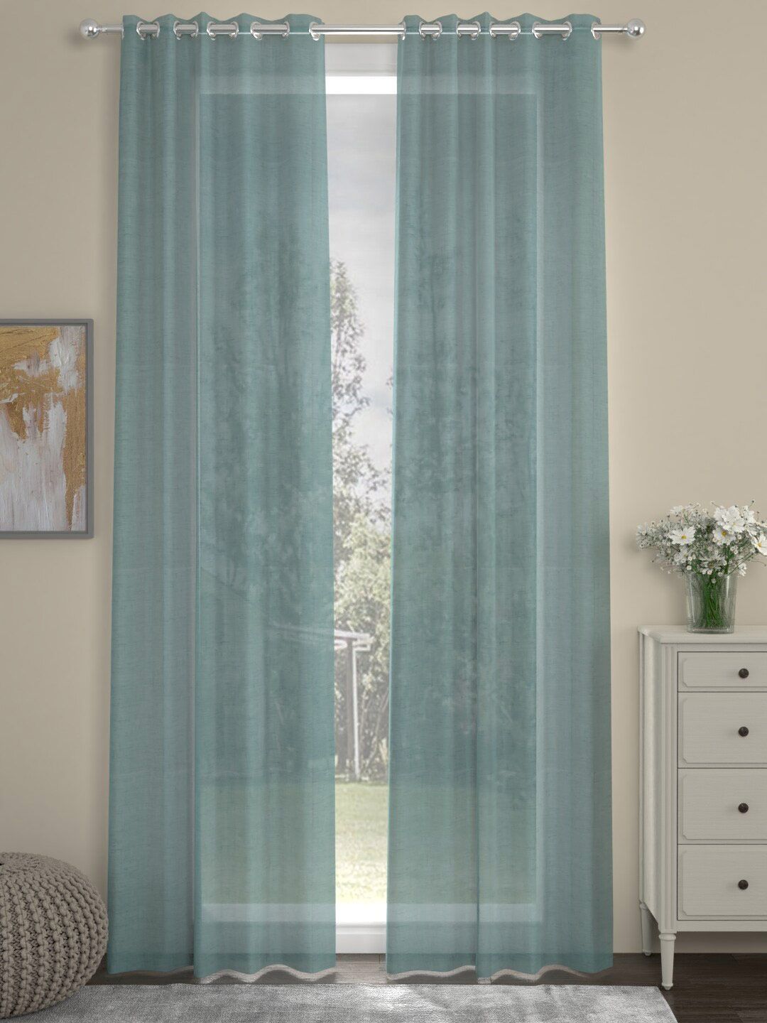 ROSARA HOME Blue Set of 2 Sheer Door Curtains Price in India