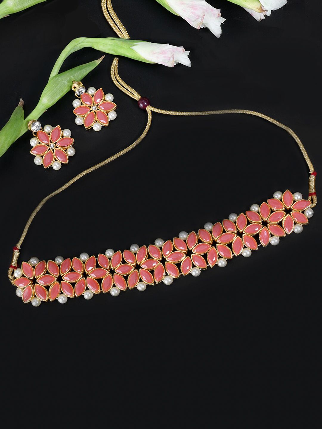 LIVE EVIL Orange & Off White Gold-Plated Choker Necklace Price in India