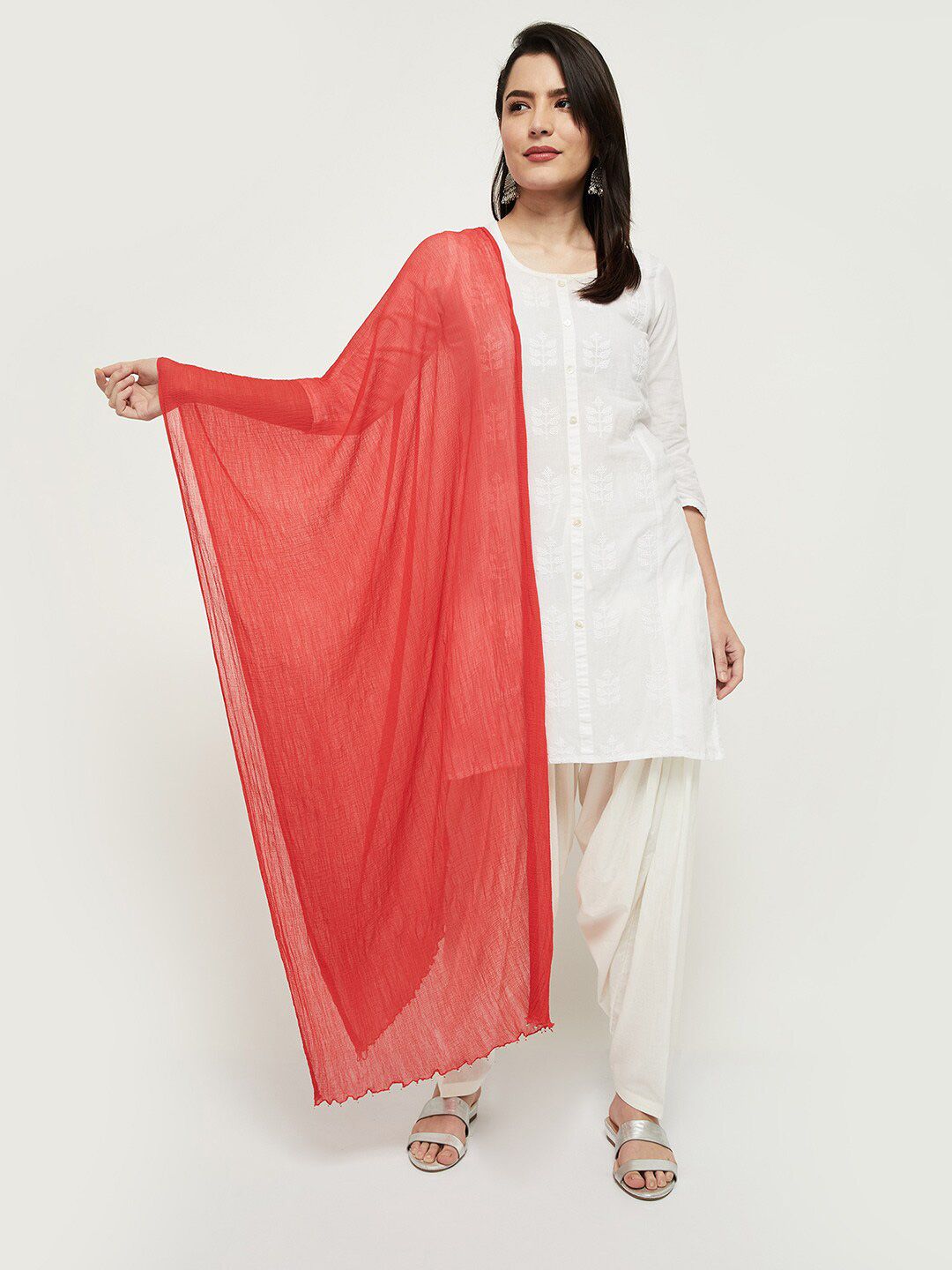 max Coral Orange Solid Dupatta Price in India