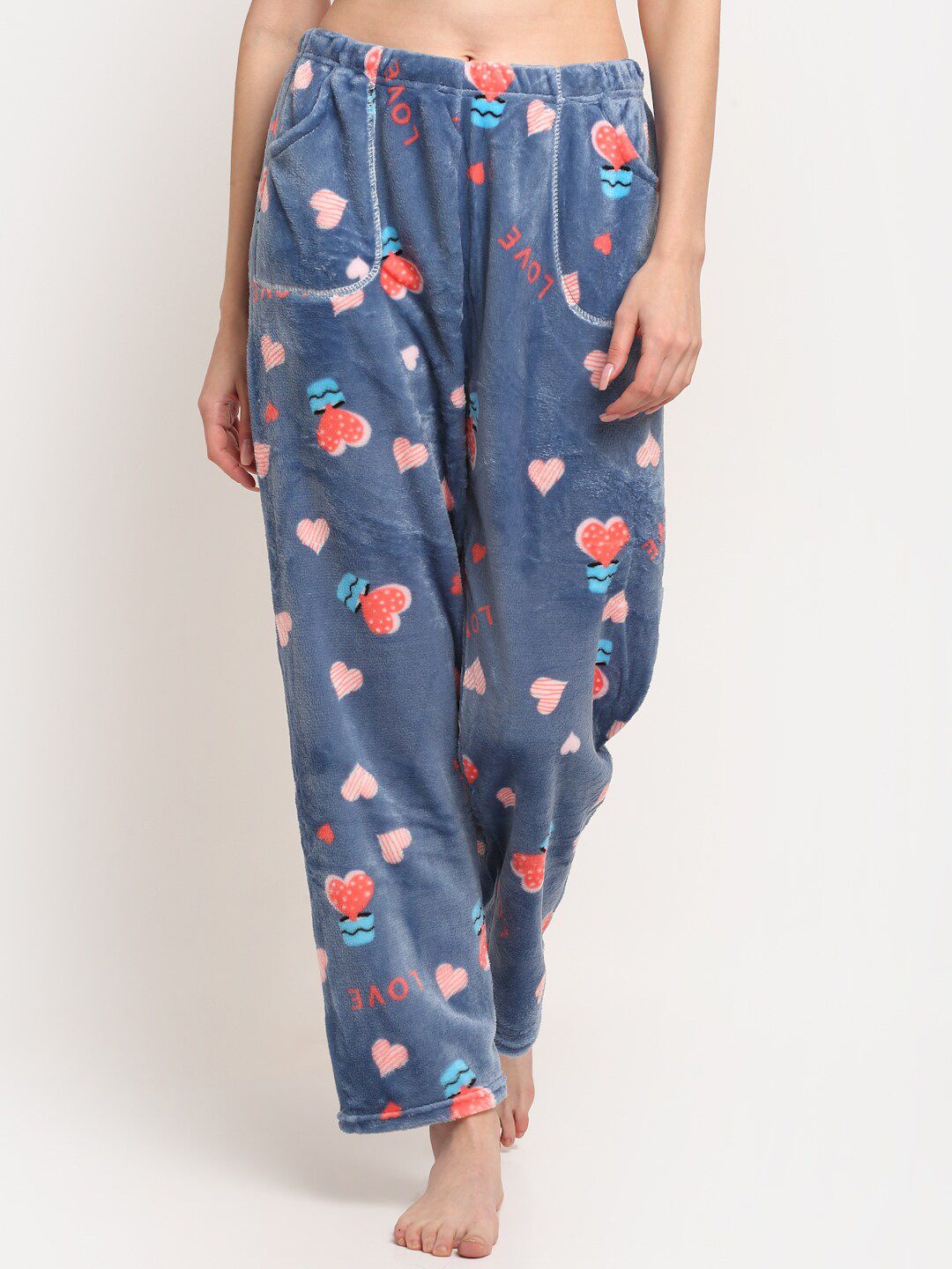 TAG 7 Women Blue & Pink Printed Lounge Pants Price in India