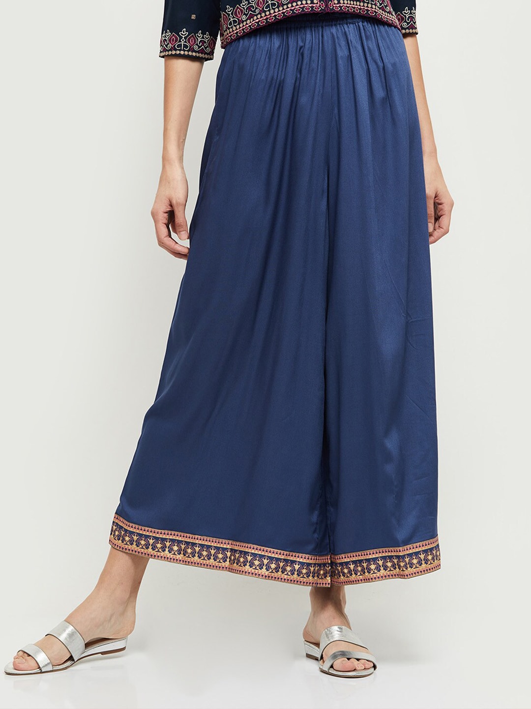 max Women Blue Flared Ethnic Palazzos Price in India