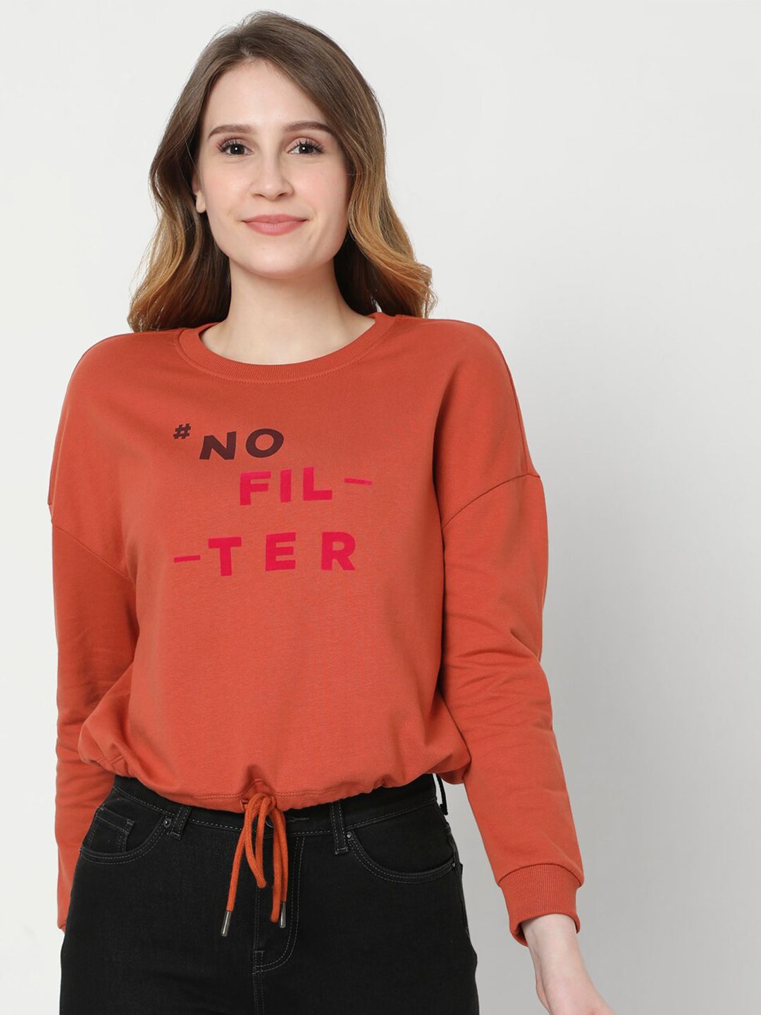 Vero Moda Women Brown Printed Sweatshirt Price in India