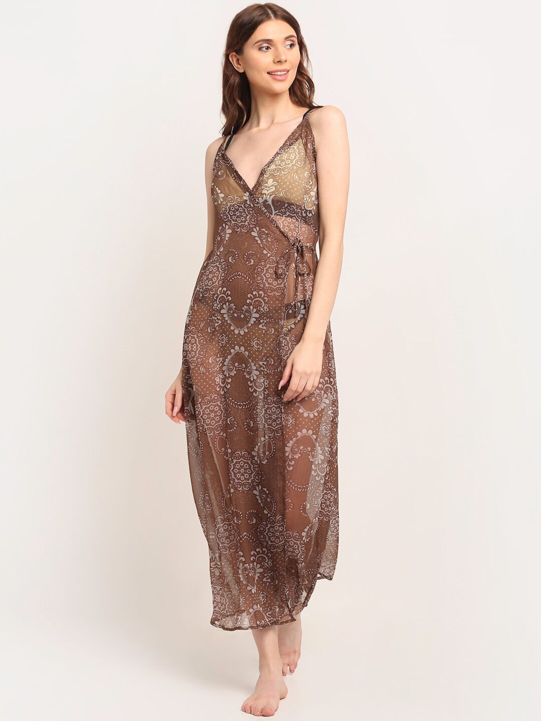 EROTISSCH Women Brown Printed Beachwear Cover-Up Dress Price in India