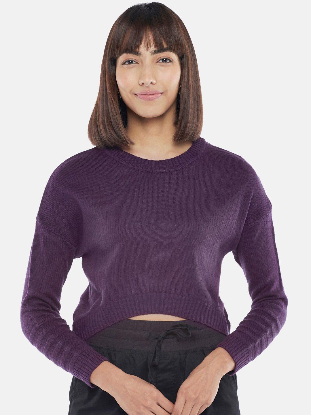 Honey by Pantaloons Women Purple Acrylic Crop Pullover Price in India